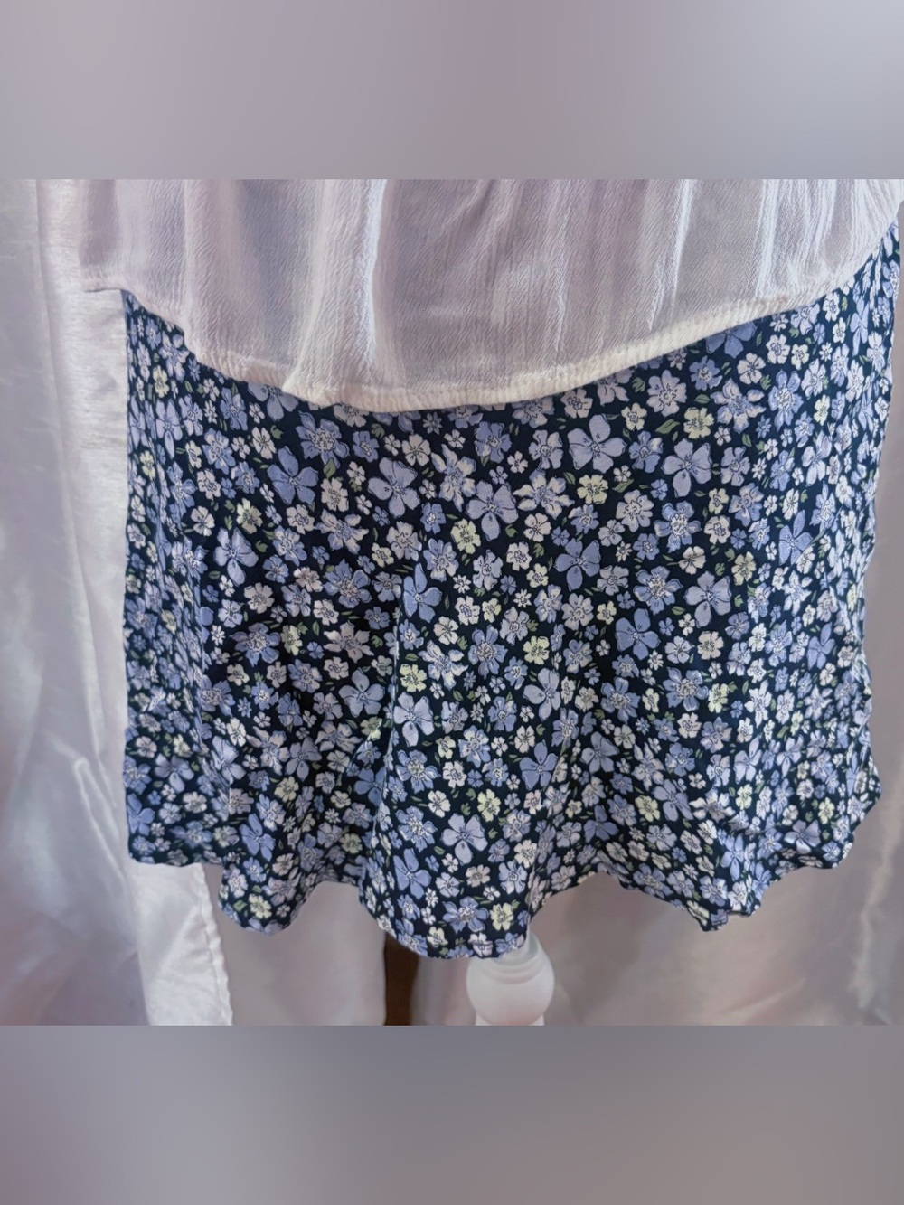 H&M Navy Floral Circle Skirt with Light Blue and White Blooms